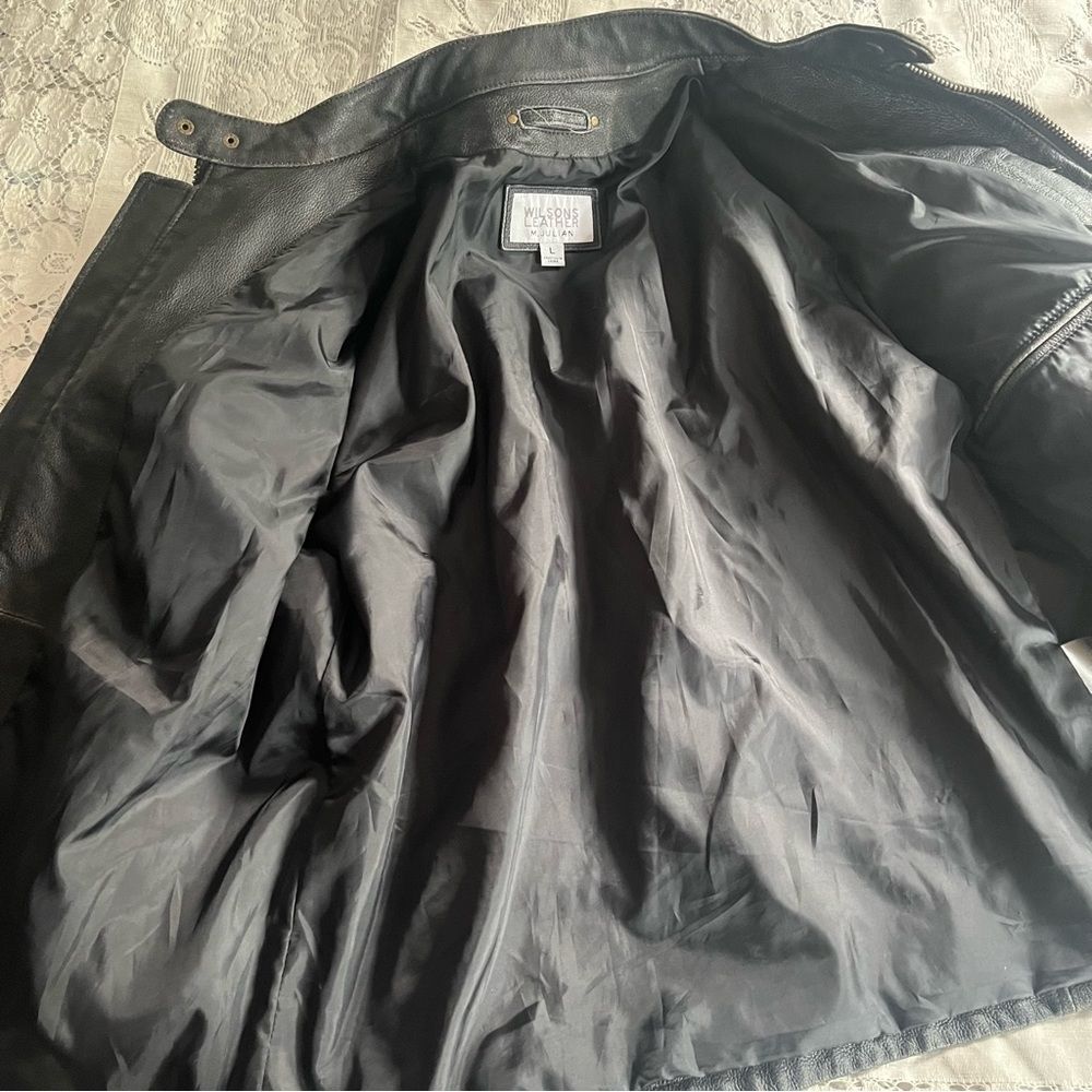 Wilson’s Leather Motorcycle Jacket Faded Black Distressed Full Zip Moto Large - Picture 4 of 12